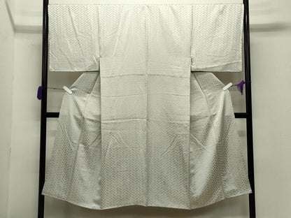 平和屋着物●男性　色紋付　檜垣地紋　灰黄緑色　正絹　逸品　未使用　CABC8312gh