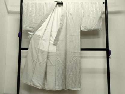 平和屋着物●男性　色紋付　檜垣地紋　灰黄緑色　正絹　逸品　未使用　CABC8312gh