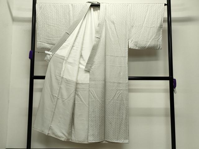 平和屋着物●男性　色紋付　檜垣地紋　灰黄緑色　正絹　逸品　未使用　CABC8312gh