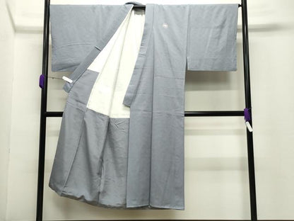 平和屋着物●男性　色紋付　紗綾型地紋　灰青色　正絹　逸品　CABC8314gh