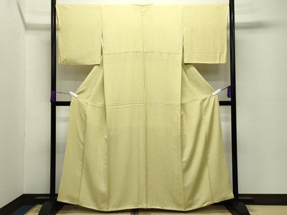 平和屋着物●上質な色無地　芝草地紋　枯草色　正絹　逸品　CABC8321gh