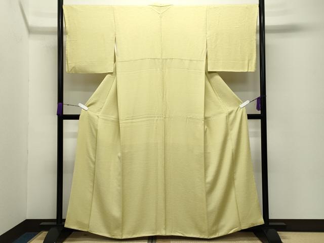 平和屋着物●上質な色無地　芝草地紋　枯草色　正絹　逸品　CABC8321gh