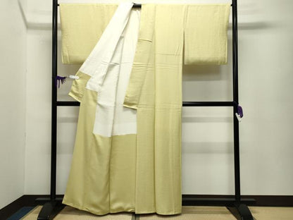 平和屋着物●上質な色無地　芝草地紋　枯草色　正絹　逸品　CABC8321gh