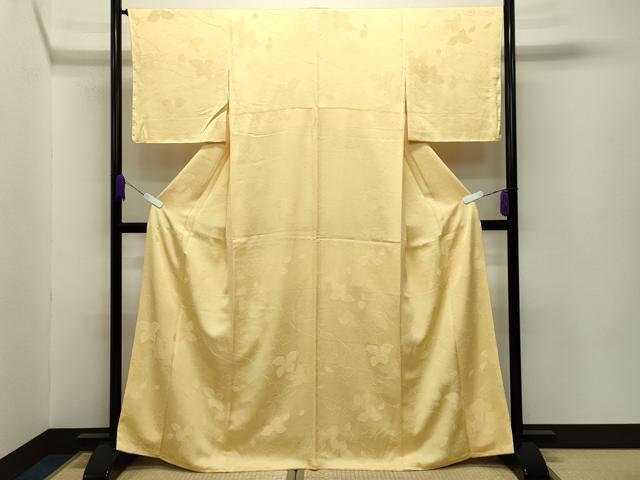 平和屋着物●上質な色無地　枝花地紋　花葉色　正絹　逸品　未使用　CABC8322gh