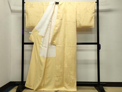 平和屋着物●上質な色無地　枝花地紋　花葉色　正絹　逸品　未使用　CABC8322gh