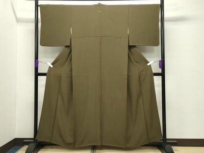 平和屋着物●上質な色無地　璃寛茶色　正絹　逸品　CABC8324gh