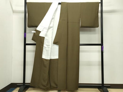 平和屋着物●上質な色無地　璃寛茶色　正絹　逸品　CABC8324gh