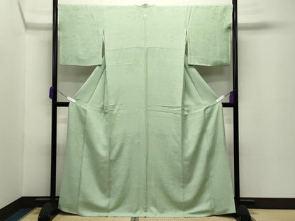 平和屋着物●上質な色無地　風景貝桶地紋　若菜色　さが美扱い　正絹　逸品　CABC8327gh