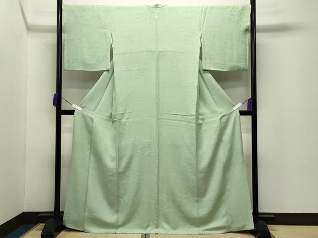 平和屋着物●上質な色無地　風景貝桶地紋　若菜色　さが美扱い　正絹　逸品　CABC8327gh