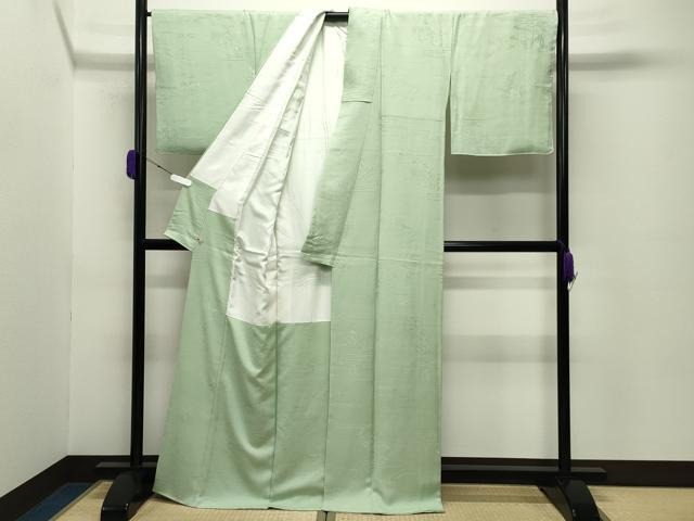 平和屋着物●上質な色無地　風景貝桶地紋　若菜色　さが美扱い　正絹　逸品　CABC8327gh