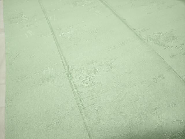 平和屋着物●上質な色無地　風景貝桶地紋　若菜色　さが美扱い　正絹　逸品　CABC8327gh