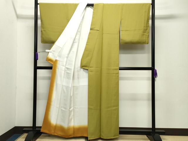 平和屋着物●上質な色無地　作家物　菜種油色　正絹　逸品　CABC8329gh