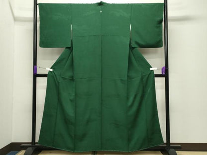 平和屋着物●上質な色無地　立波地紋　千歳緑色　正絹　逸品　未使用　CABC8330gh