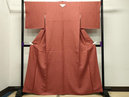 平和屋着物●上質な色無地　辻が花地紋　赤丹色　正絹　逸品　未使用　CABC8331gh