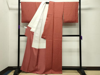 平和屋着物●上質な色無地　辻が花地紋　赤丹色　正絹　逸品　未使用　CABC8331gh