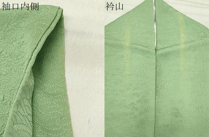平和屋着物●本加賀友禅作家　梶山伸監修　色無地　風景松竹梅地紋　柳色　正絹　逸品　CABC8334gh