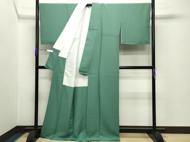 平和屋着物●上質な色無地　衣あわせ　薄緑色　反端付き　正絹　逸品　未使用　CABC8343gh