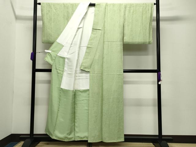 平和屋着物●上質な色無地　辻が花地紋　若菜色　正絹　逸品　CABC8344gh