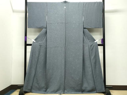 平和屋着物●上質な色無地　鳳凰唐草地紋　鉛色　正絹　逸品　CABC8345gh