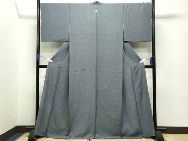 平和屋着物●上質な色無地　鳳凰唐草地紋　鉛色　正絹　逸品　CABC8345gh