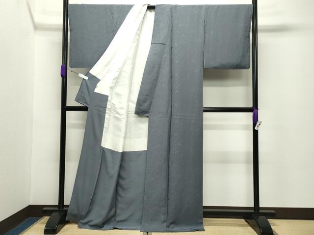 平和屋着物●上質な色無地　鳳凰唐草地紋　鉛色　正絹　逸品　CABC8345gh