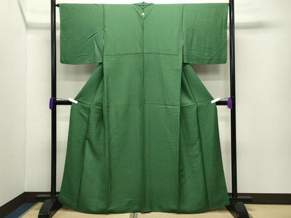 平和屋着物●上質な色無地　草花地紋　深緑色　正絹　逸品　CABC8349gh