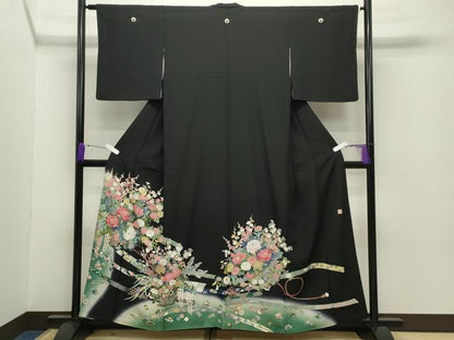平和屋着物●豪華黒留袖　友禅　作家物　宝尽くし花車文　暈し染め　正絹　逸品　CABC8351gh