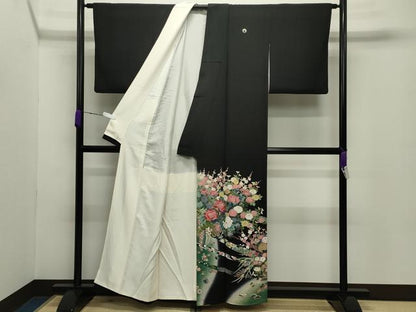 平和屋着物●豪華黒留袖　友禅　作家物　宝尽くし花車文　暈し染め　正絹　逸品　CABC8351gh