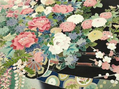 平和屋着物●豪華黒留袖　友禅　作家物　宝尽くし花車文　暈し染め　正絹　逸品　CABC8351gh