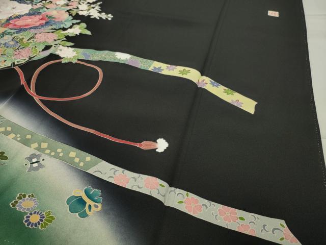 平和屋着物●豪華黒留袖　友禅　作家物　宝尽くし花車文　暈し染め　正絹　逸品　CABC8351gh