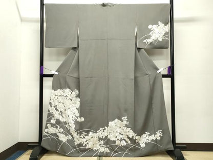 平和屋着物●訪問着　総刺繍　草花文　金糸　正絹　逸品　CABC8353gh