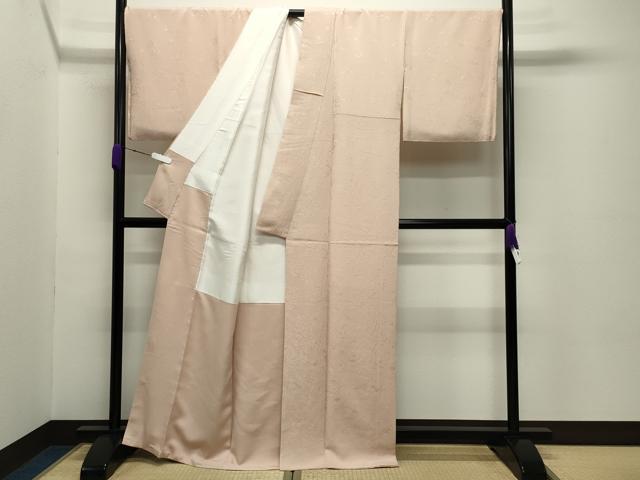 平和屋着物●上質な色無地　草花地紋　肌色　正絹　逸品　未使用　CABC8355gh
