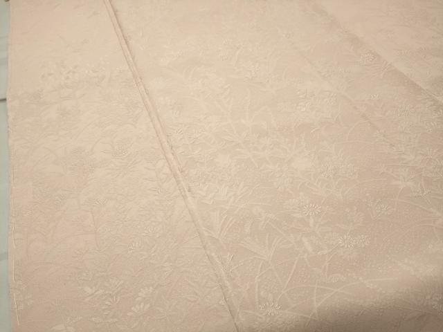 平和屋着物●上質な色無地　草花地紋　肌色　正絹　逸品　未使用　CABC8355gh