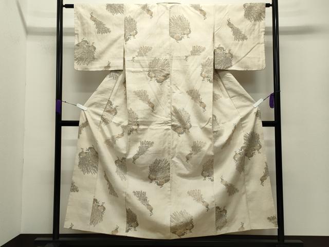 平和屋着物●上質な紬　孔雀文　正絹　逸品　CABC8357gh