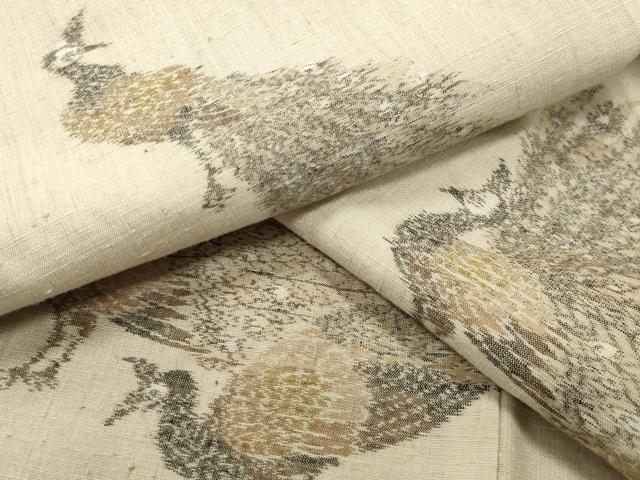 平和屋着物●上質な紬　孔雀文　正絹　逸品　CABC8357gh