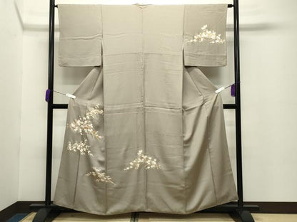 平和屋着物●訪問着　駒刺繍　万寿菊梅笹文　金彩　正絹　逸品　CABC8362gh