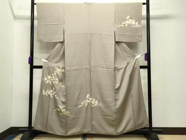 平和屋着物●訪問着　駒刺繍　万寿菊梅笹文　金彩　正絹　逸品　CABC8362gh