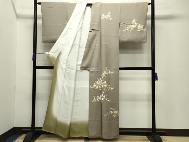 平和屋着物●訪問着　駒刺繍　万寿菊梅笹文　金彩　正絹　逸品　CABC8362gh