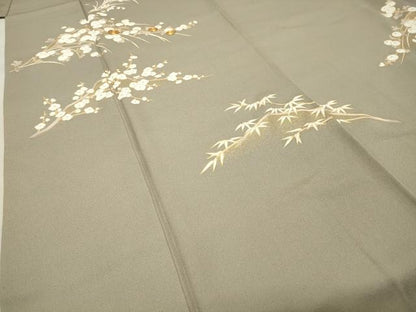平和屋着物●訪問着　駒刺繍　万寿菊梅笹文　金彩　正絹　逸品　CABC8362gh