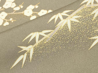 平和屋着物●訪問着　駒刺繍　万寿菊梅笹文　金彩　正絹　逸品　CABC8362gh