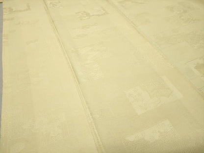 平和屋着物●上質な色無地　色紙重ね御所車飛鶴地紋　淡黄色　正絹　逸品　未使用　CABC8363gh