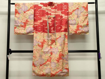 平和屋本店●アンティーク　大正ロマン　創作　長襦袢　袷　舞花文　正絹　逸品　CABC8365gh