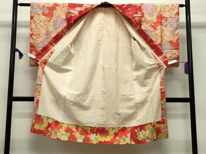 平和屋本店●アンティーク　大正ロマン　創作　長襦袢　袷　舞花文　正絹　逸品　CABC8365gh