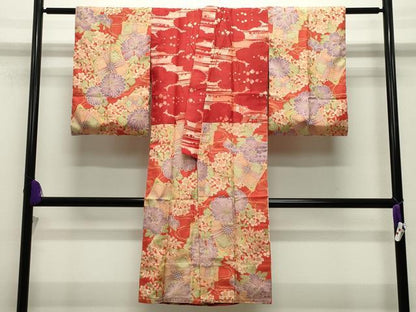 平和屋本店●アンティーク　大正ロマン　創作　長襦袢　袷　舞花文　正絹　逸品　CABC8365gh