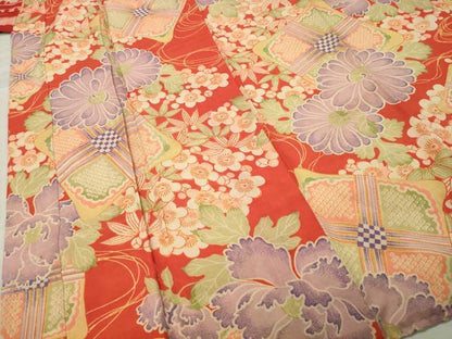 平和屋本店●アンティーク　大正ロマン　創作　長襦袢　袷　舞花文　正絹　逸品　CABC8365gh