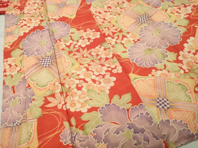 平和屋本店●アンティーク　大正ロマン　創作　長襦袢　袷　舞花文　正絹　逸品　CABC8365gh