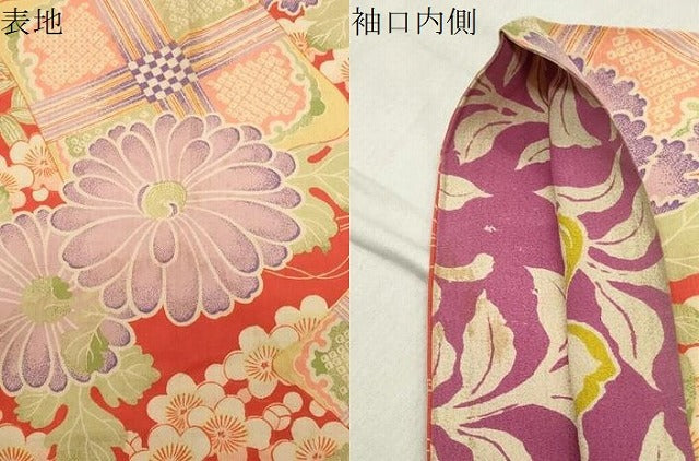 平和屋本店●アンティーク　大正ロマン　創作　長襦袢　袷　舞花文　正絹　逸品　CABC8365gh