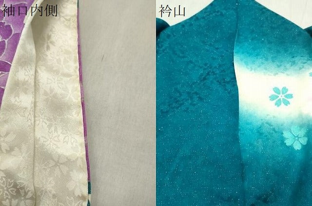 平和屋着物●豪華振袖　刺繍　舞蝶花文　暈し染め　金銀彩　銀通し地　正絹　逸品　CABC8371gh