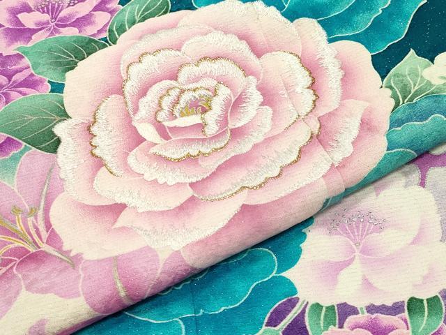 平和屋着物●豪華振袖　刺繍　舞蝶花文　暈し染め　金銀彩　銀通し地　正絹　逸品　CABC8371gh