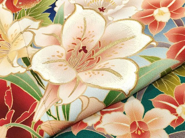 平和屋着物●豪華振袖　草花文　暈し染め　金彩　正絹　逸品　CABC8372gh